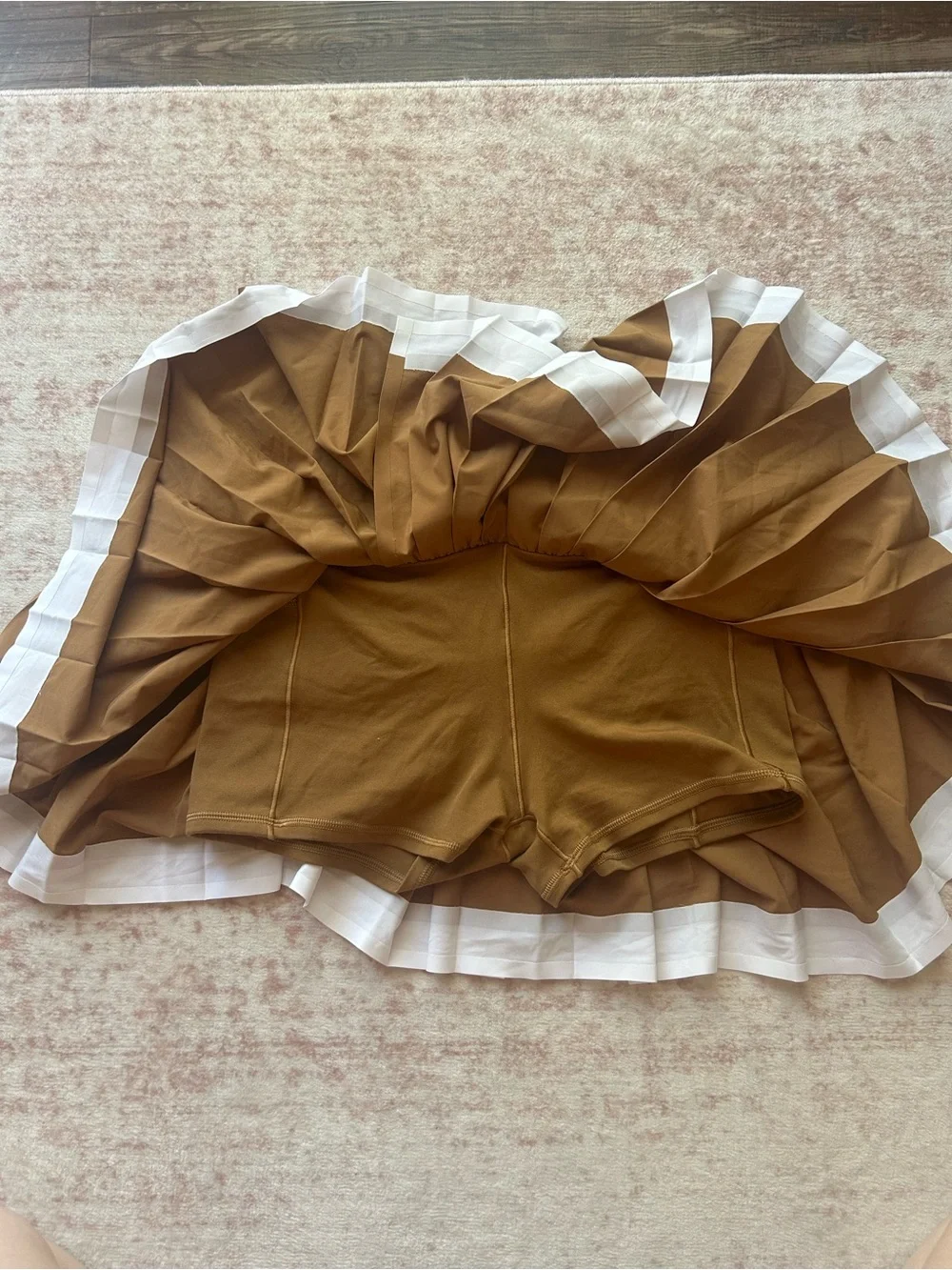 aerie Brown Pleated Skater Skirt with White Trim